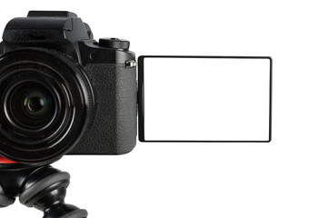 Modern mirrorless camera ready to records with blank screen
