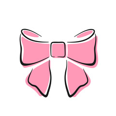 Ribbon bow doodle drawing. Hand drawn element isolated on white background. Best for print, greeting cards and festive design.