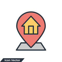 address icon logo vector illustration. Map pointer house symbol template for graphic and web design collection