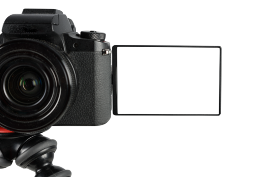 Modern mirrorless camera ready to records with blank screen
