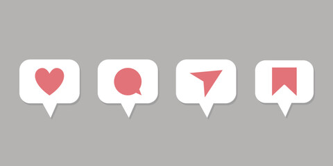 Like comment share icons for social network slide - design pictogram elements - obrazy, fototapety, plakaty
