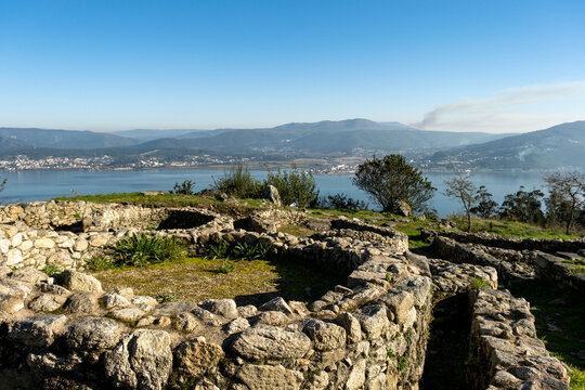 Ruins of ancient celtic settlement in Santa Trega mountain, Galicia