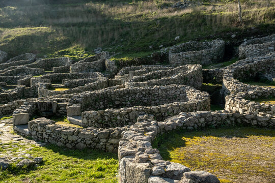 Ruins of ancient celtic settlement in Santa Trega mountain, Galicia