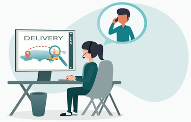 Call center helps to track the products of customers. Notify the delivery location, coordinate between customers and the company's products. EPS10 vector illustration..