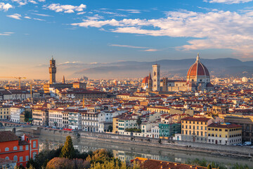 Fototapeta na wymiar Florence, Italy Skyline with Landmark Buildings Over the Arno River