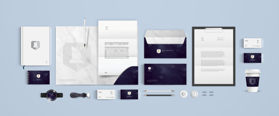 Premium branding design in black and marble colors, multi part set