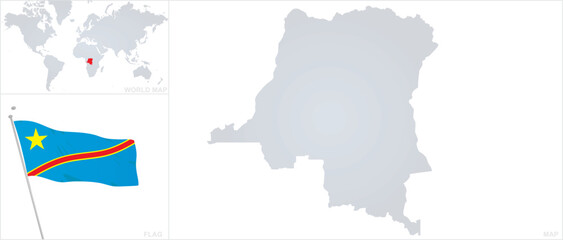 DR Congo map and flag. vector 