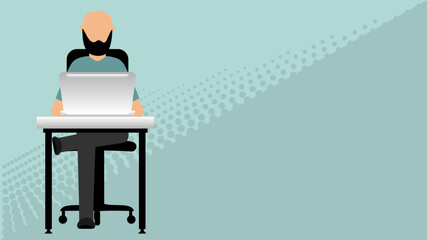 person home office working on computer mockup illustration background in vector format