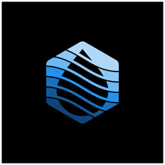 SIMPLE WATER IN HEXAGONAL SHAPE VECTOR LOGO