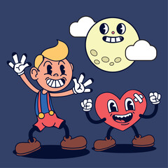 cartoon boy moon and heart