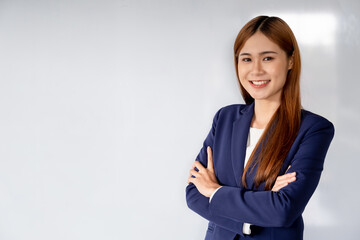 Asian business woman in office with copy space