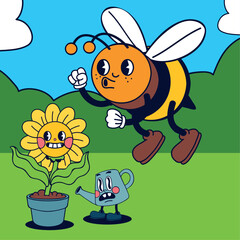 cute cartoon flower and bee