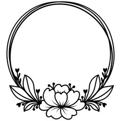Floral round monogram svg, Flower wreath cut file, Double frame svg