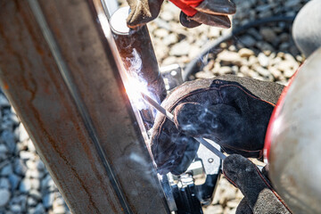 Metal welding. The work of a welder with metal structures.