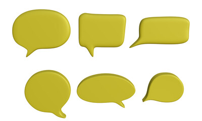3d yellow speech bubble collection on transparent background , sticker, label. 3D rendering illustration.