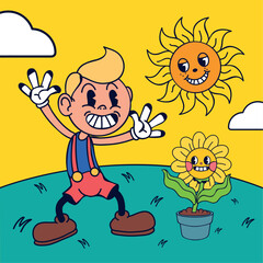 funny boy and flower