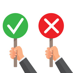yes and no signs. hand sign for right and wrong illustration. green and red sign. 