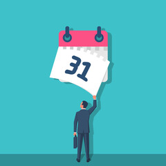 professional man counting date, calendar 31 