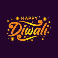Hand drawn calligraphic colorful paint lettering of Happy Diwali, Vector illustration