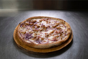 Pizza with mushrooms and onions