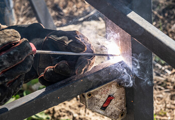 Metal welding. The work of a welder with metal structures.