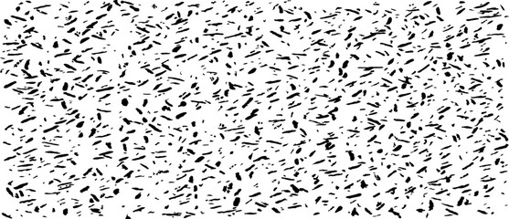 Small uneven spots and particles of debris. Abstract vector texture. Distressed uneven background. Grunge texture overlay with fine grains isolated on white background. Vector illustration. EPS10.