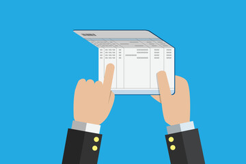 hands showing savings account passbook transaction. bank passbook pages