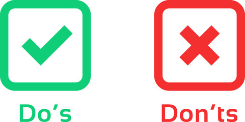 do's and don'ts red and green badge. simple flat linear trend modern info logotype graphic design isolated on white background. concept of rules of conduct for people like fail or incorrect decision

