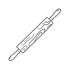 Outline rolling pin doodle. Hand drawn silhouette of kitchenware element. Baking tool vector item isolated on white. Black line cookware