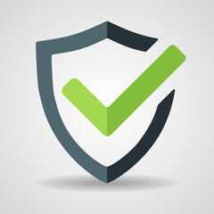 Shield with check mark, tick symbol. Secured, protection vector icon.