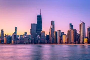 Schilderijen op glas View of Chicago skyline at sunrise. © Chansak Joe A.