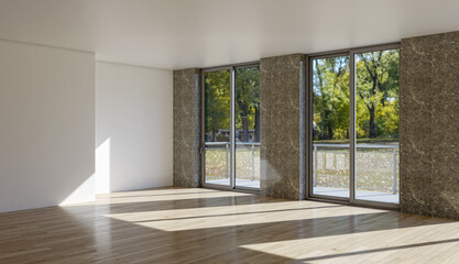 Illustration 3D rendering large luxury modern bright interiors Living room mockup computer digitally generated image