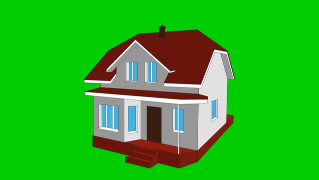 Symbol of house. Flat icon. The process of building a house. Concept of home, real estate. Vector illustration isolated on green background.