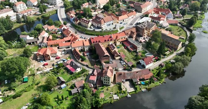 Vranov nad Dyji Aerial View. Baroque castle and city in Moravian region in Czech Republic. Vranov nad Dyj&iacute; Chateau. Czechia.