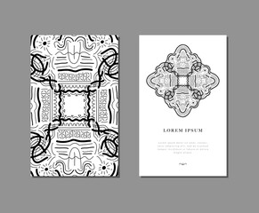 Creative universal abstract cards template. Trendy graphic mandala design. Vector illustration.
