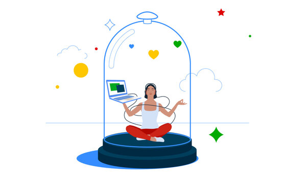 Introvert Disconnected Businesswoman Working Alone With Computer Laptop Covered Inside Glass Dome. Introvert Working Space, Employee Work Productivity When Working Alone.