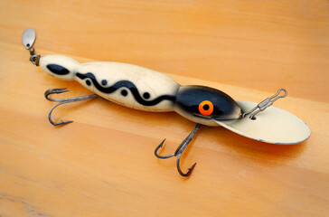A close up of a large fishing lure.