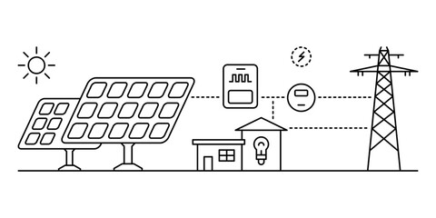 Solar power plant. Smart energy concept. Line art vector illustration. © Aleksandra Abramova
