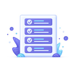 3D Planning concept. Project plan, level up concept, productivity solution icon, task management check list, efficient work, fast progress. Business and organization concept.
