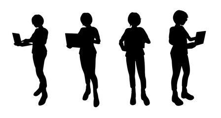 Business people silhouettes with notebook.