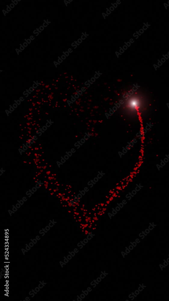 Poster 3d heart symbol loop drawing on clean copy space black background. vertical video animation.