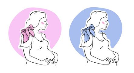 Minimalist illustration of pregnant woman, mother silhouette. Happy mother is holding her pregnant belly. Happy Women's Day. mother's day. Happy motherhood. Gender reveal
