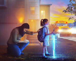 Mother Prays for Child before School - 524336097
