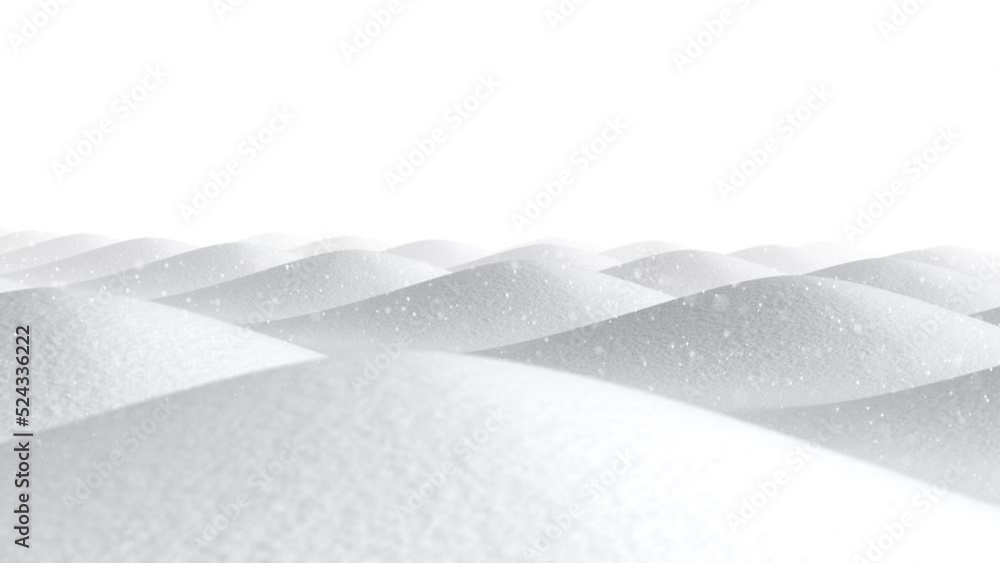 Poster mounds of snow with snowfall loop background.