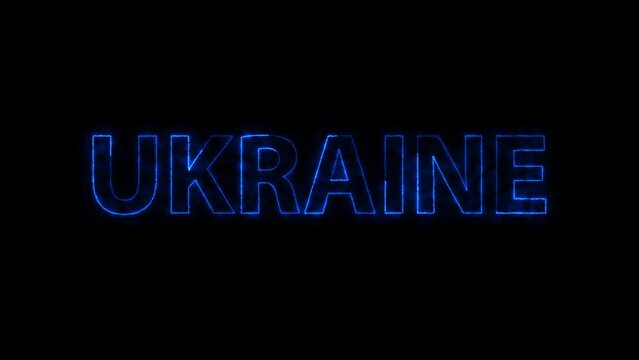 Neon inscription Ukraine on a black background