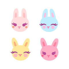 Cartoon head of hare. Сute animal face. Funny cartoon muzzles. Childish print for nursery, kids apparel, poster, postcard, pattern.