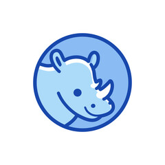 Vector logo design template - cartoon happy rhino head. Contour vector illustration for logo,  emblem, badge, insignia.