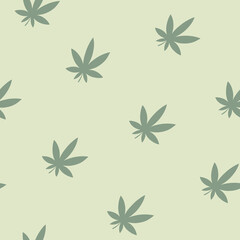 Fototapeta na wymiar Cannabis print. Trendy pattern with leaves. Contour vector detail illustration.