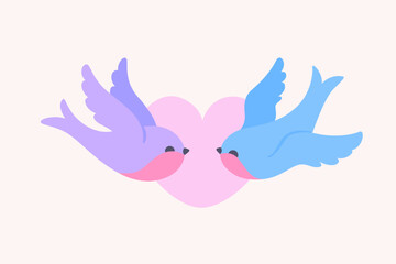 Couple of swallow, loving couple. Decorative greeting card - wedding invitation with bird.