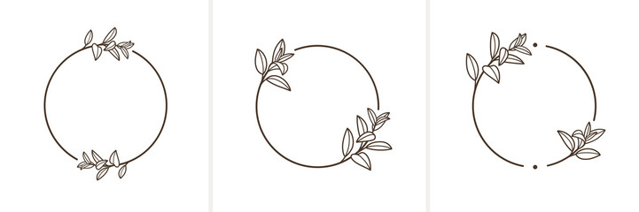 Round botanical frame element with mint branch. Simple contour vector illustration for packaging, corporate identity, labels, postcards, invitations. © Lili Kudrili